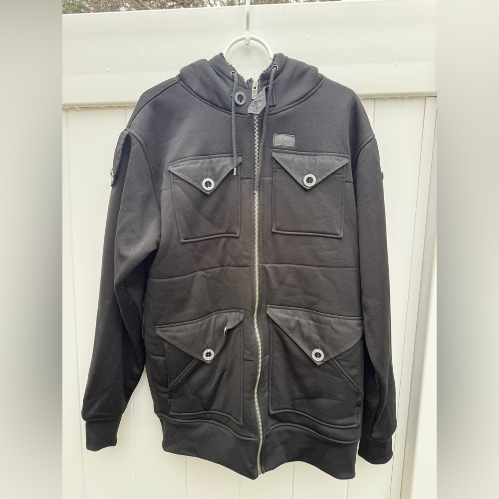 Volcom Men’s sherpa lined zip up black hooded jacket hoodie